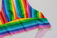 Halter Top Made from Vibrant Rainbow Striped Cotton. Size XS - Small