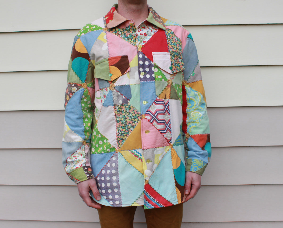 Vintage Patchwork Quilt Shirt Jacket - Size Large