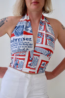 Halter Top Made from Vintage 1970s Budweiser Logo Fabric. Size Medium.