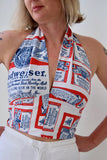 Halter Top Made from Vintage 1970s Budweiser Logo Fabric. Size Medium.