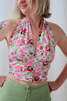 Halter Top made from Vintage 1950s Floral Print Cotton. Size Medium