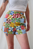 Simple High Waisted Summer Shorts Made from Vintage 1970s Quilt Print Cotton. Size Medium.