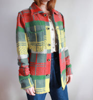 Shirt Jacket Made From A Distressed Vintage Flannel Camp Blanket - Size XS/S