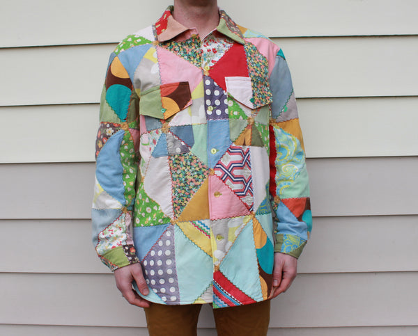 Vintage Patchwork Quilt Shirt Jacket - Size Large
